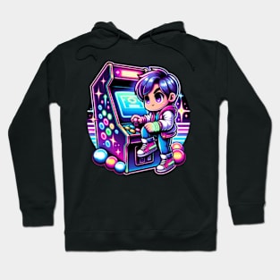 Chibi Boy Retro Neon 80s Video Gamer Cute Hoodie